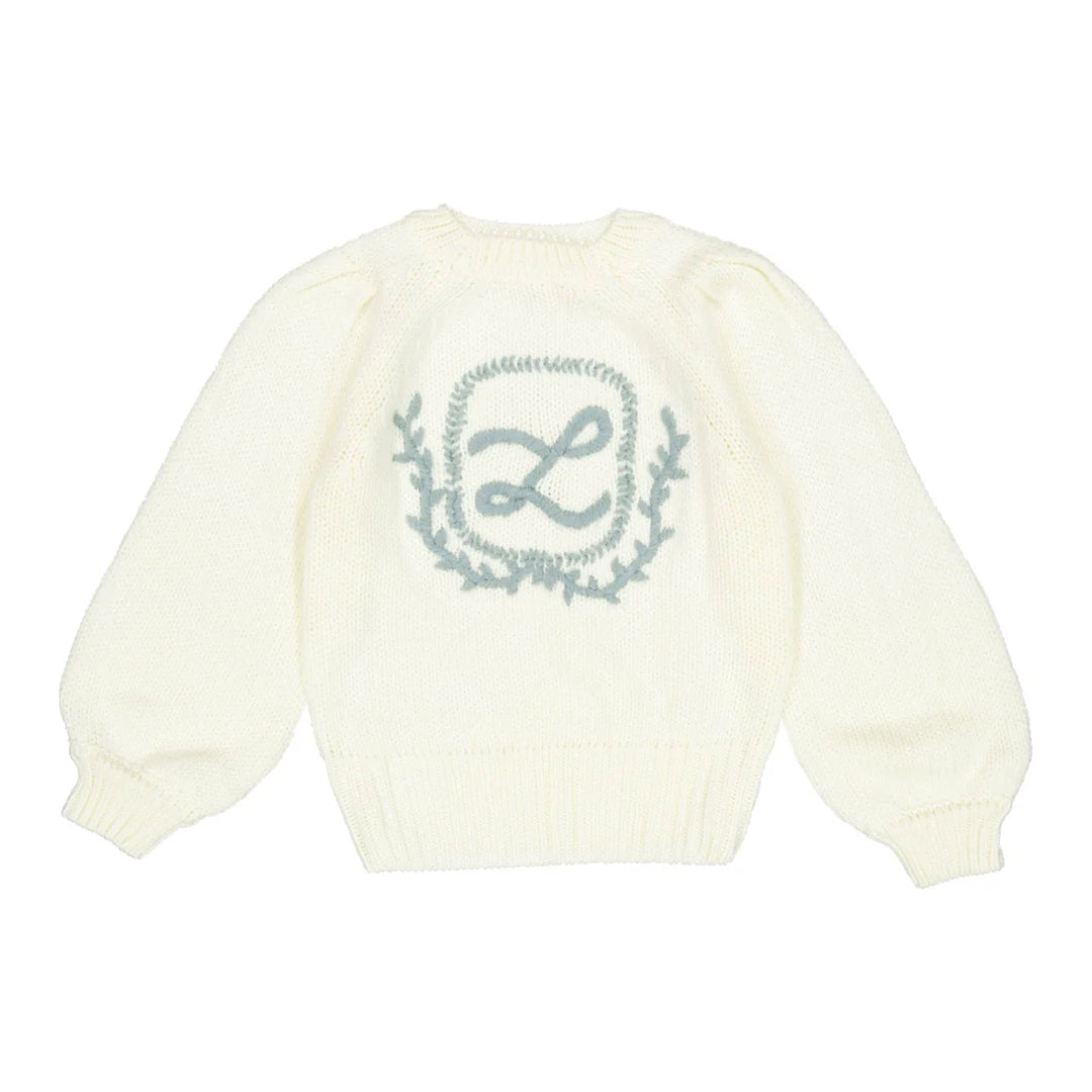 top l/s knit emblem sweater - cream