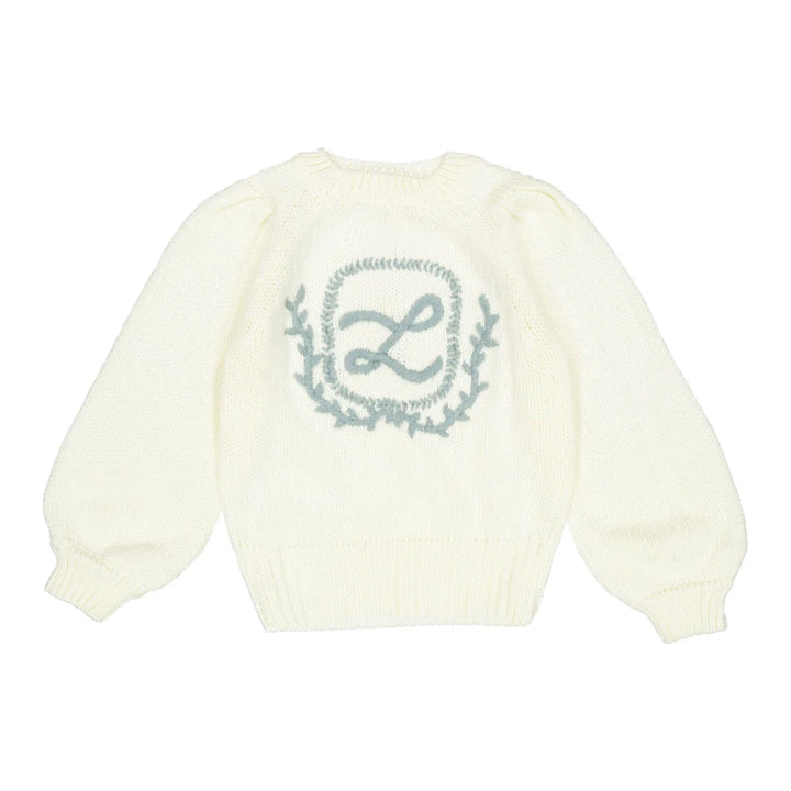 top l/s knit emblem sweater - cream
