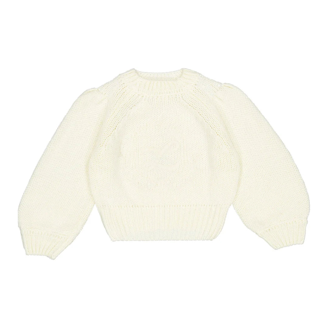 top l/s knit emblem sweater - cream