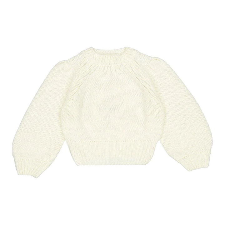 top l/s knit emblem sweater - cream