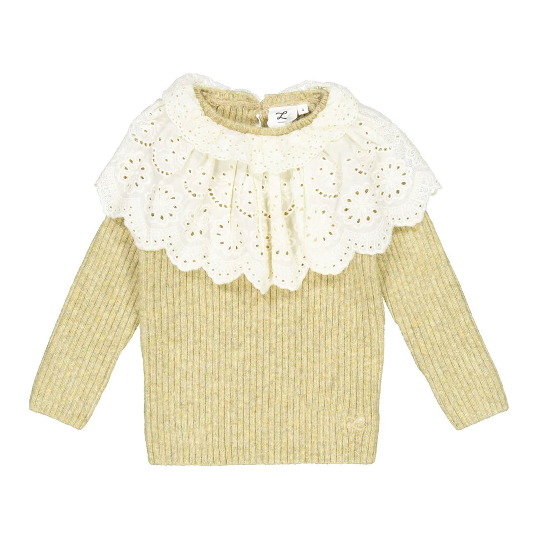 top l/s knit blend eyelet sweater - caramel moss