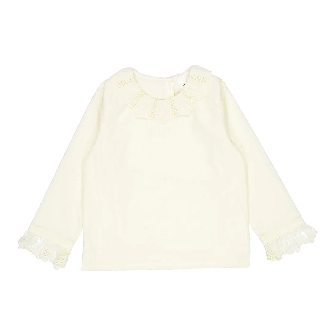 shirt l/s eyelet trim collar and sleeve - cream