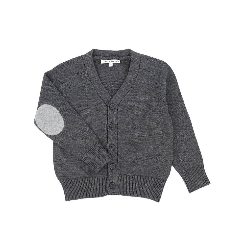 top l/s elbow patch knit v cardigan - grey