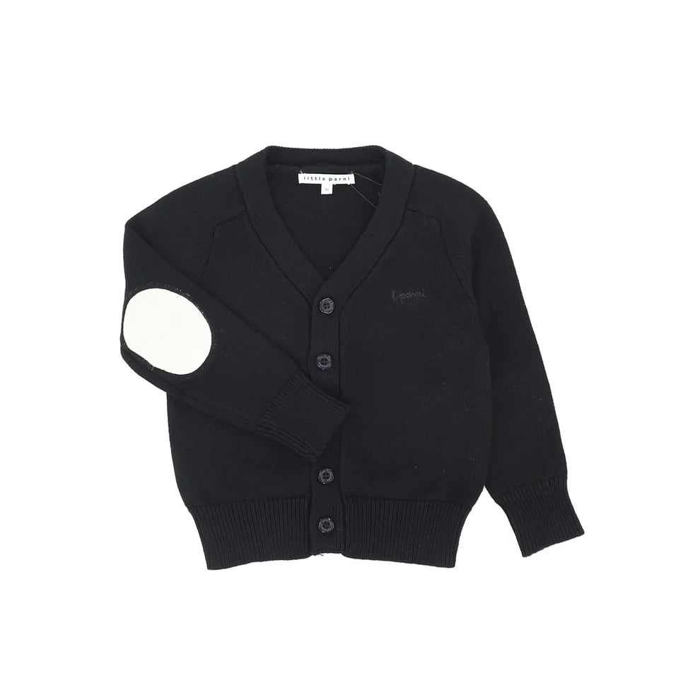 top l/s elbow patch knit v cardigan - black