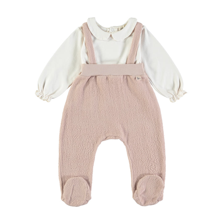 one piece sherpa overalls with tee - soft pink