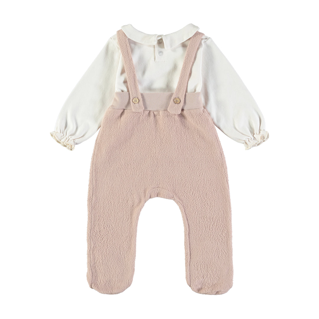 one piece sherpa overalls with tee - soft pink