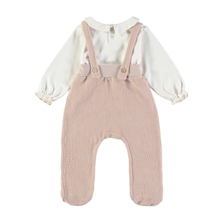 one piece sherpa overalls with tee - soft pink