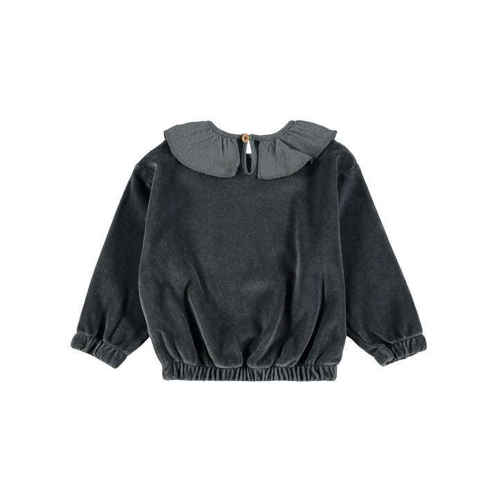 top l/s sweat velour gauze collar - anthracite