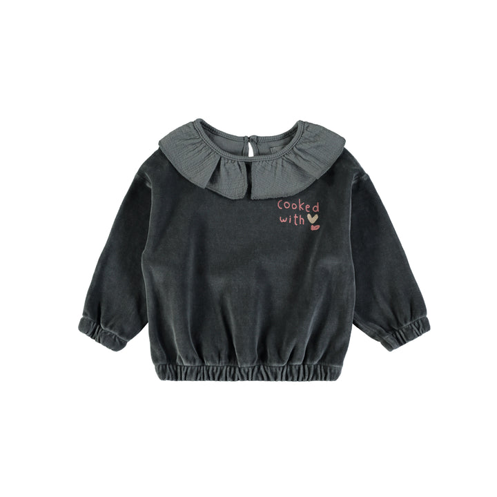 top l/s sweat velour gauze collar - anthracite