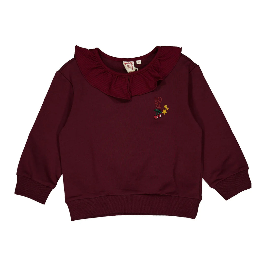 top l/s patchwork collared sweatshirt - burgundy