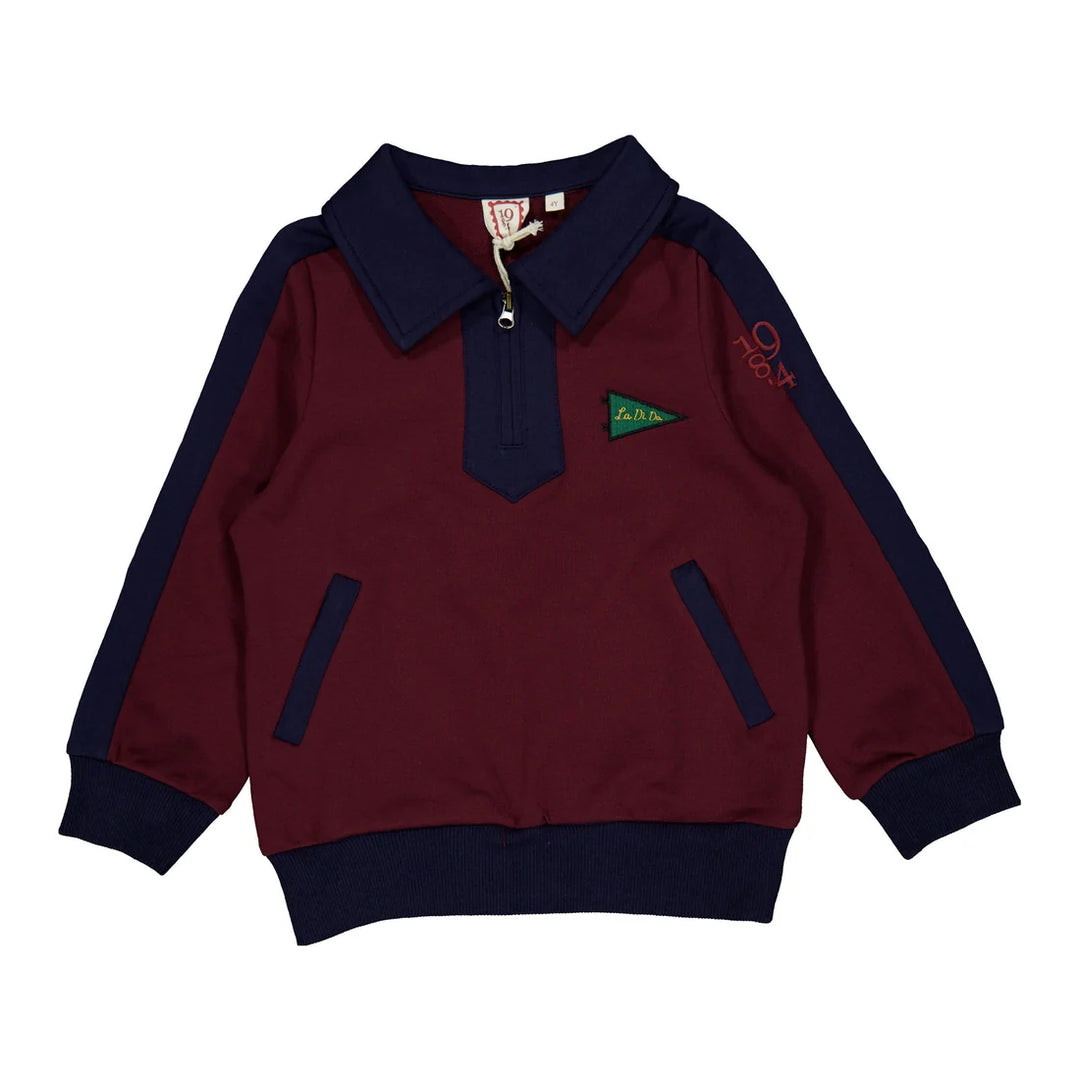 polo l/s patchwork half zip sweatshirt - burgundy