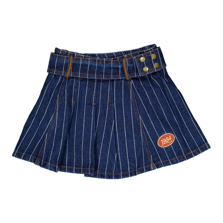 skirt striped denim pleated with belt - denim