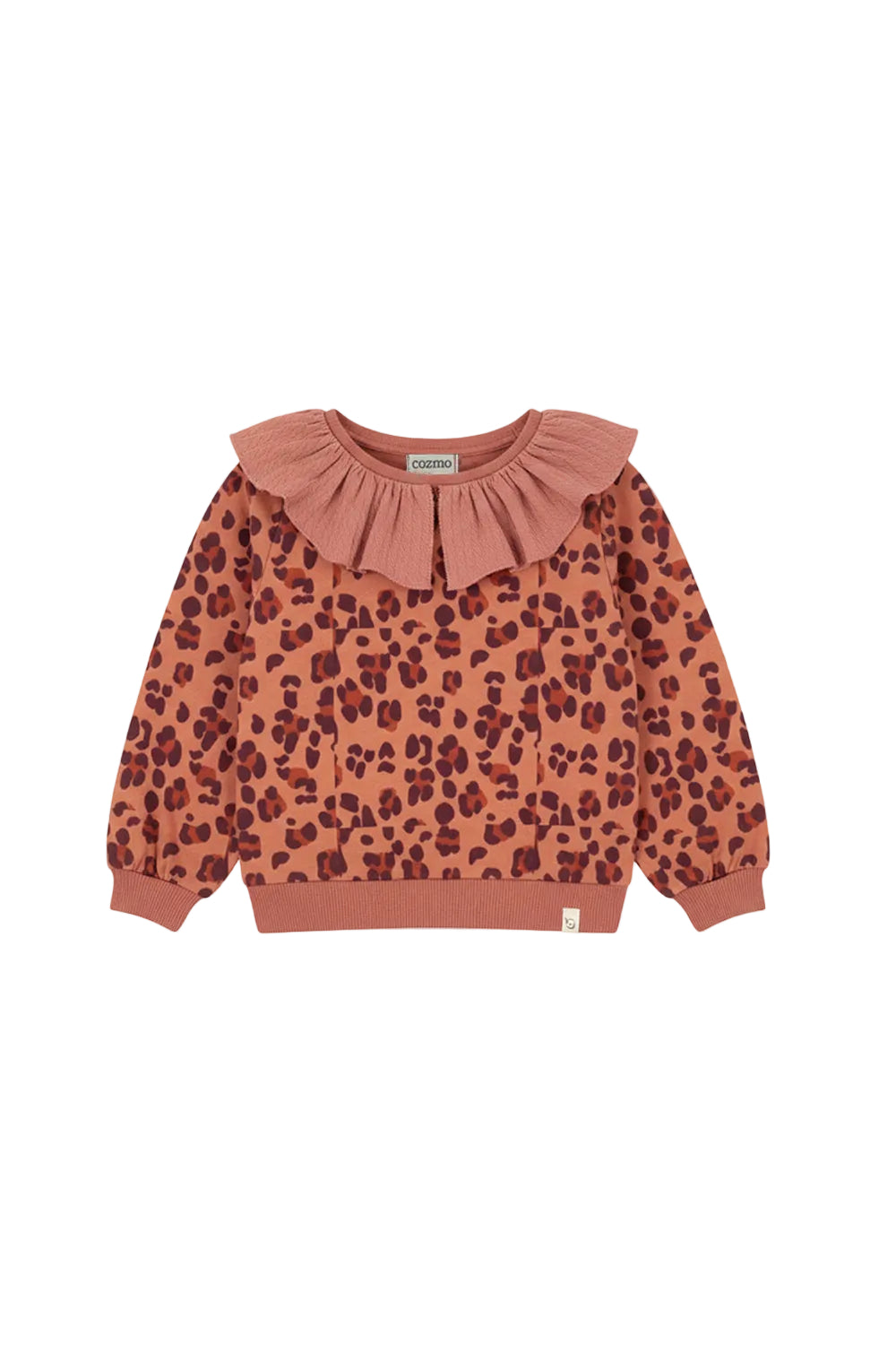 top l/s leopard ruffle collar sweatshirt - pink siena