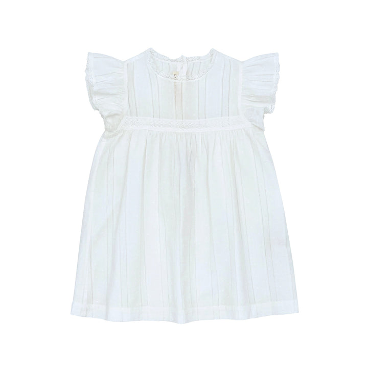 dress high waisted lace detail flutter - white-1