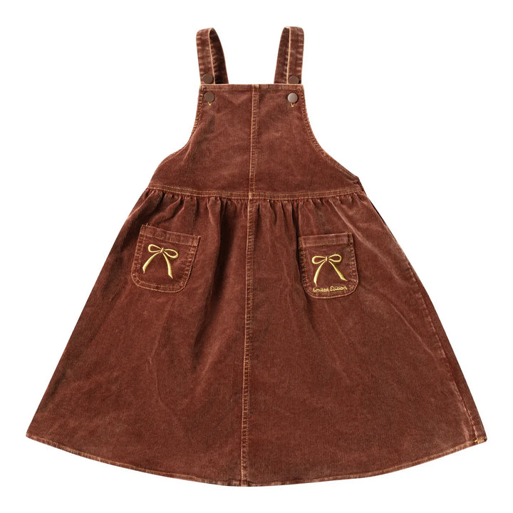 dress bow embroidered pinafore jumper - brick-505