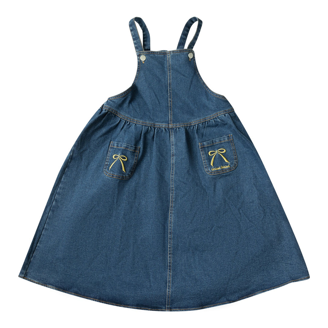 dress bow embroidered pinafore jumper - denim-80