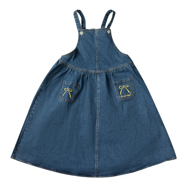 dress bow embroidered pinafore jumper - denim-80