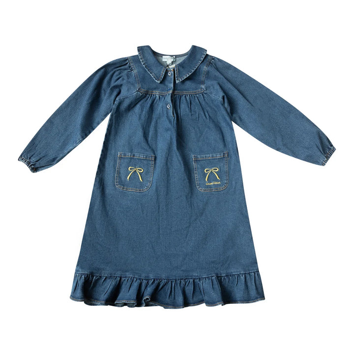 dress bow embroidered shirt style - denim-80
