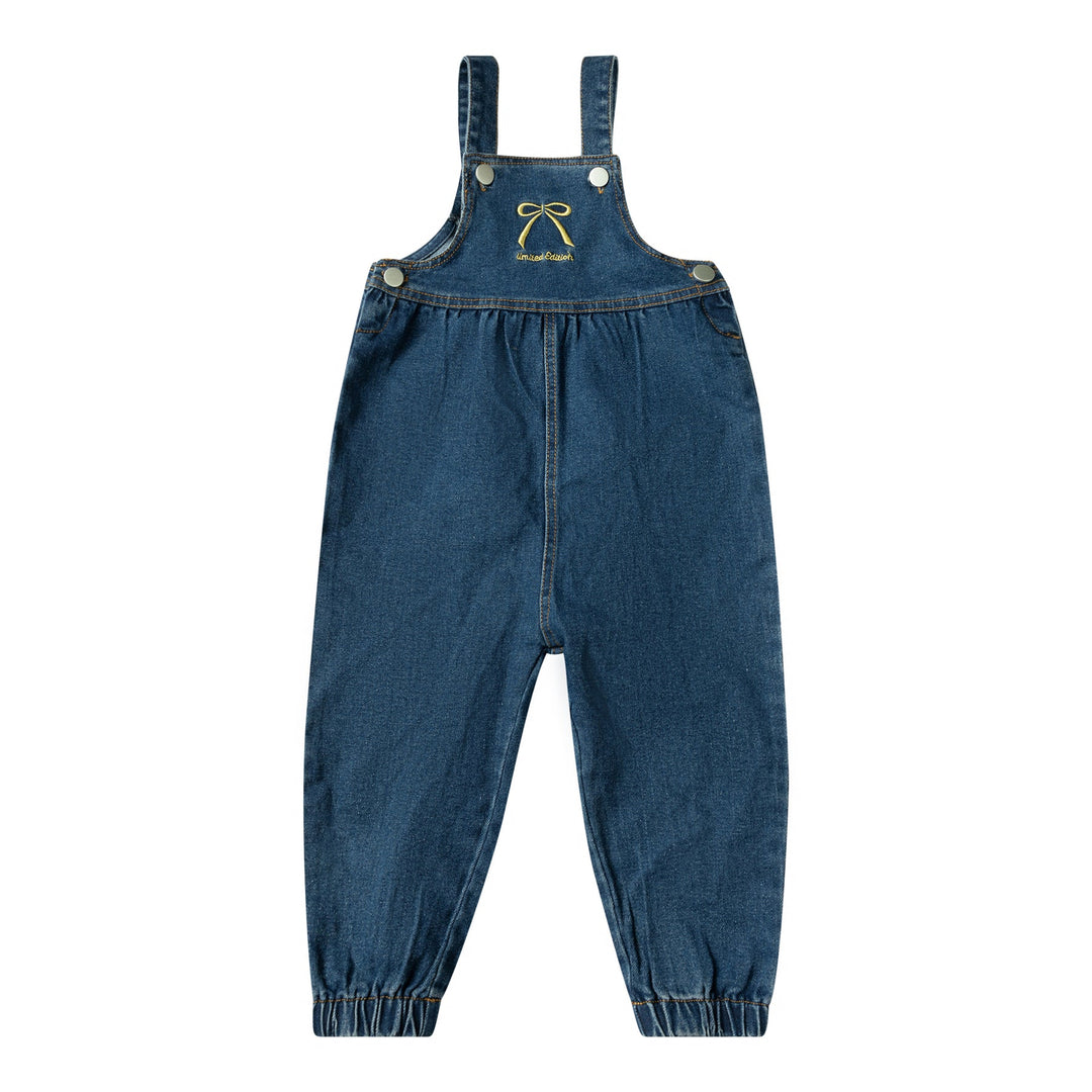 one piece bow embroidered overalls - denim-80
