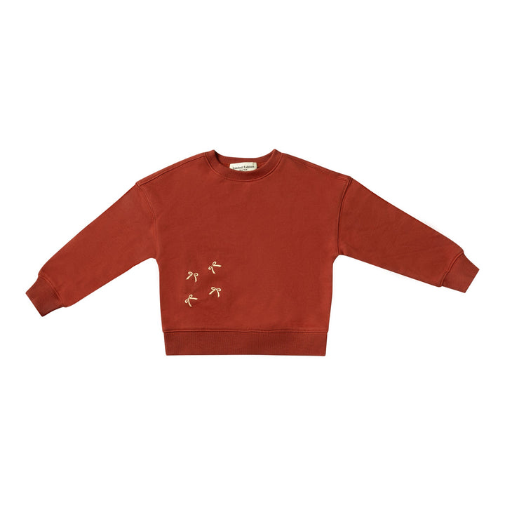 top l/s bow print sweatshirt - brick-505