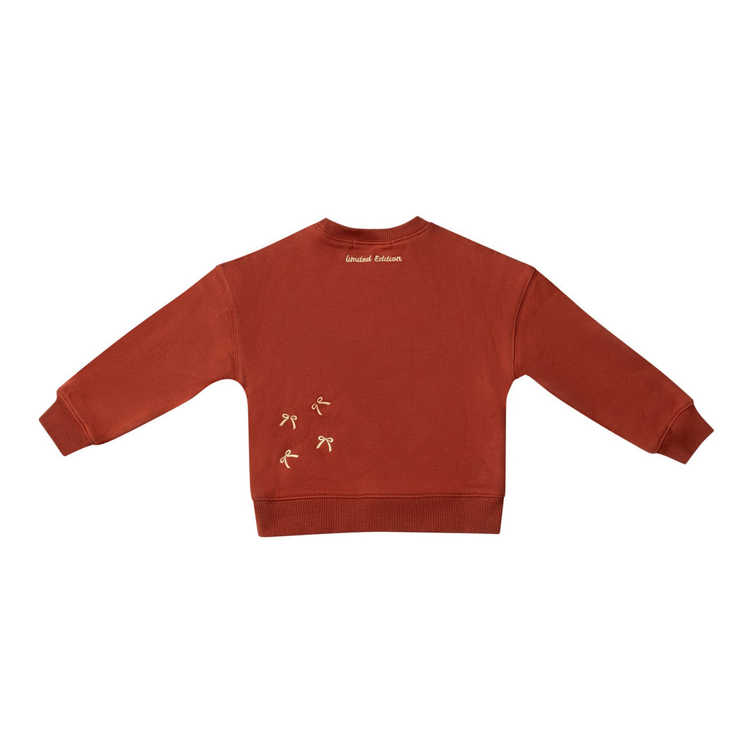 top l/s bow print sweatshirt - brick-505
