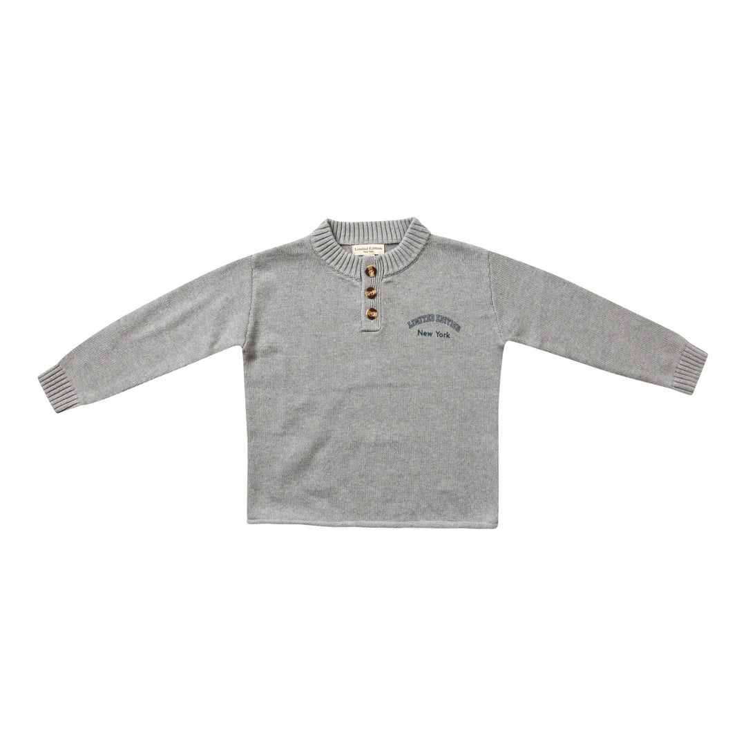 top l/s knit logo button sweater - grey-287