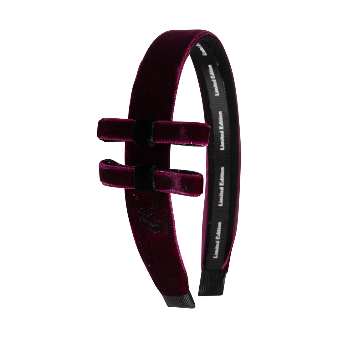 headband two tone velvet double bow - burgundy/black-29