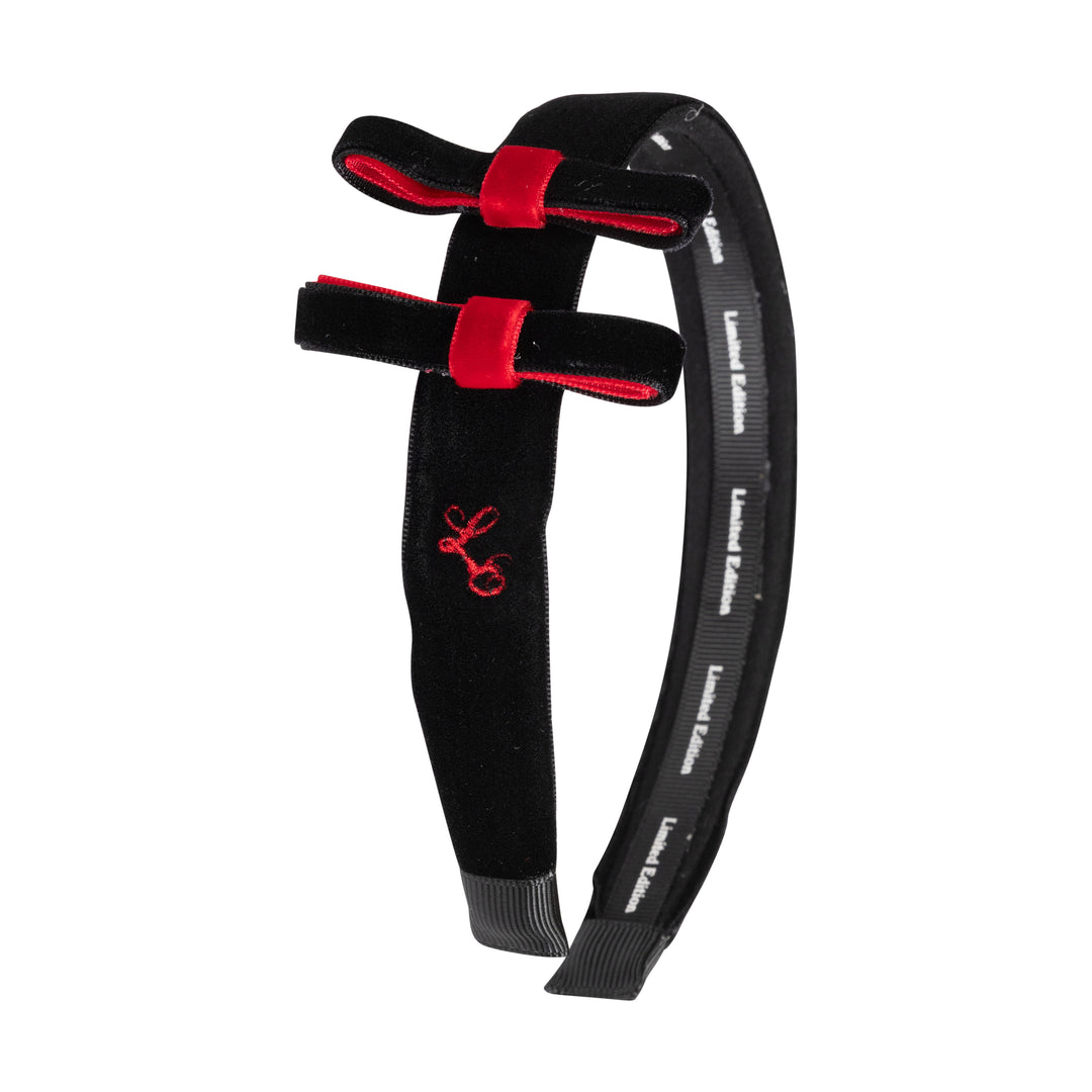headband two tone velvet double bow - black/red-4