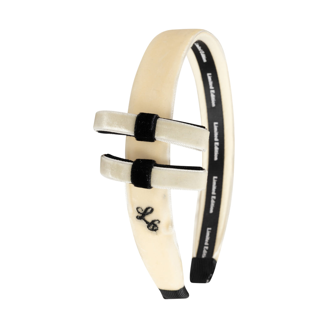 headband two tone velvet double bow - ivory/black-99