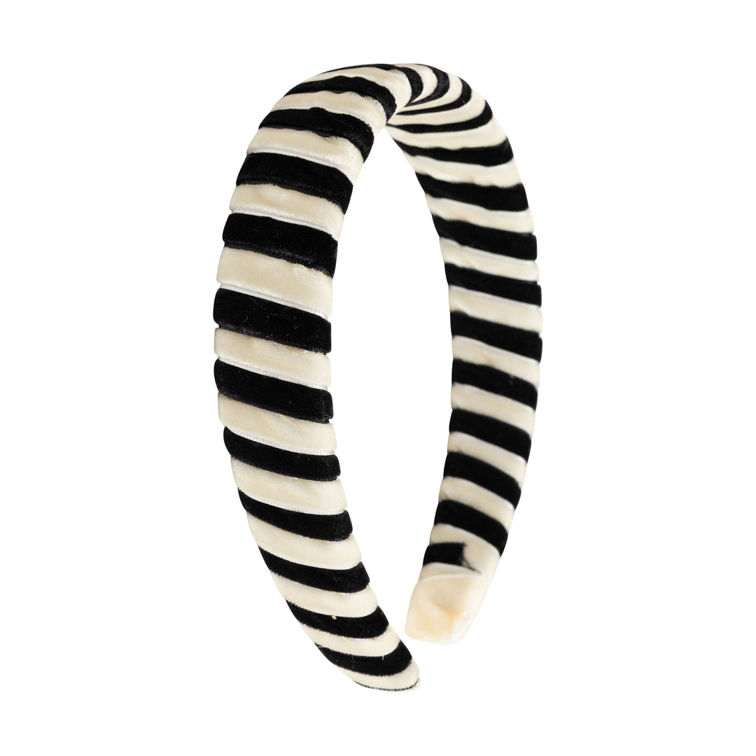headband two tone velvet ribbon wrap - ivory/black-99