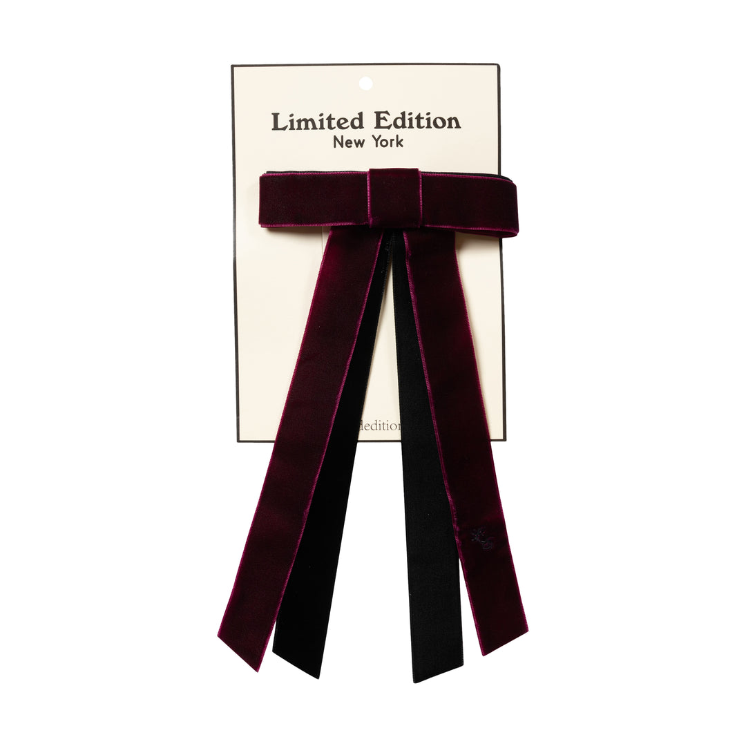 clip two tone velvet bow - burgundy/black-29