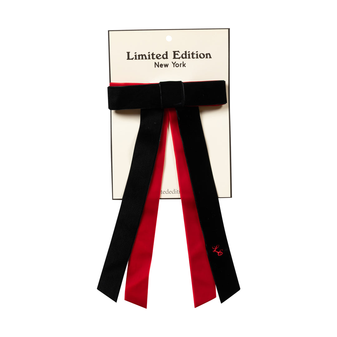 clip two tone velvet bow - black/red-4