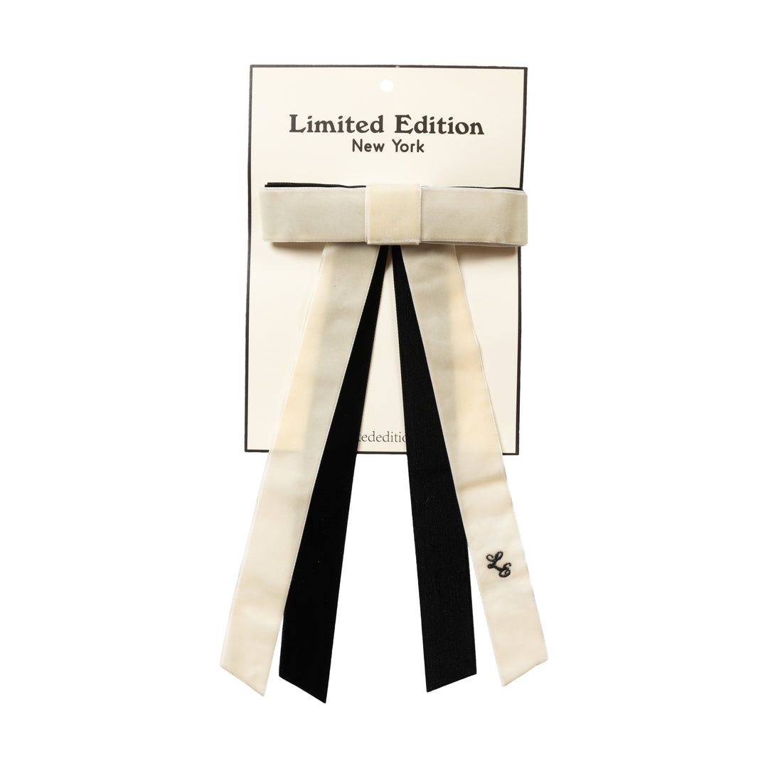 clip two tone velvet bow - ivory/black-99