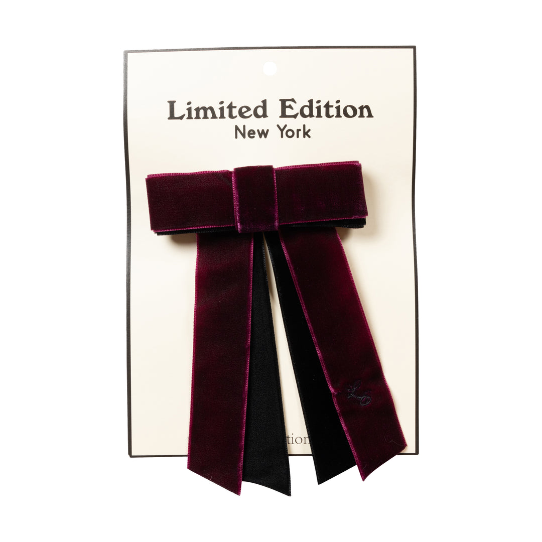 clip two tone velvet bow small - burgundy/black-29