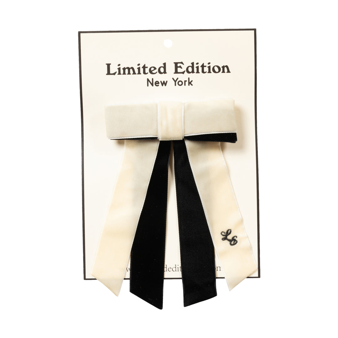 clip two tone velvet bow small - ivory/black-99