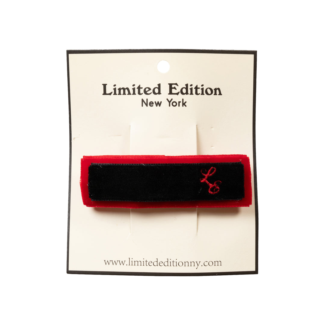 clip two tone velvet barrette - black/red-4