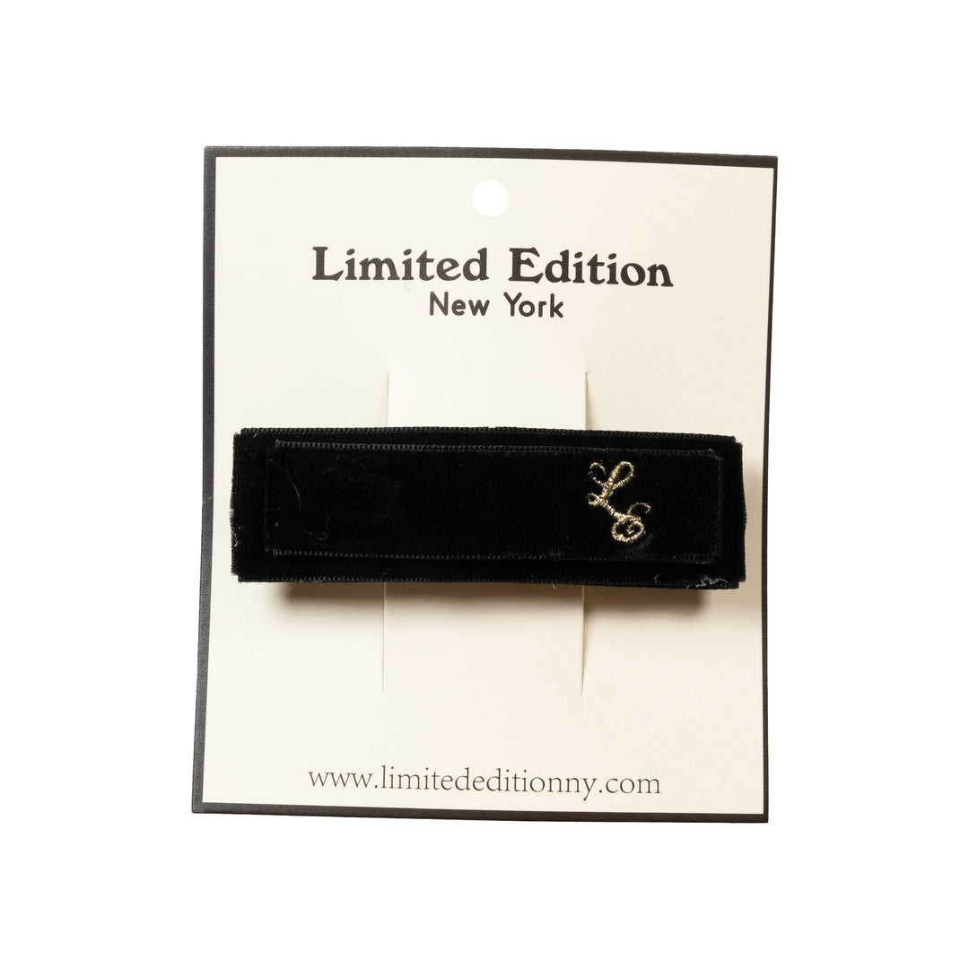 clip two tone velvet barrette - black-9
