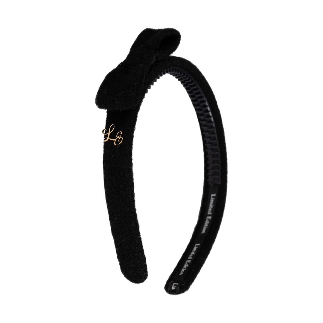 headband brushed wool bow - black-9