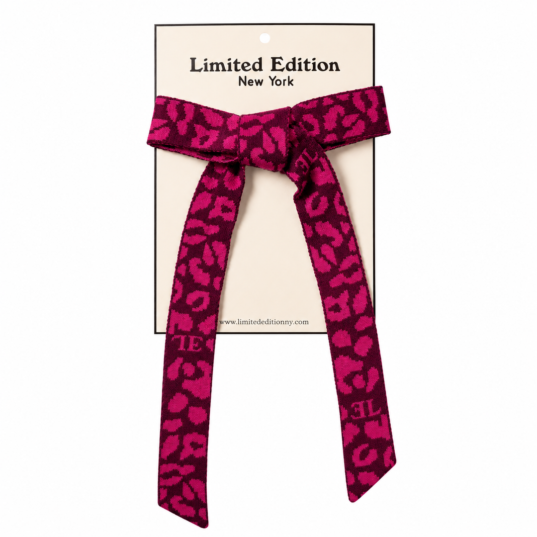 clip leopard knit bow - raspberry-41