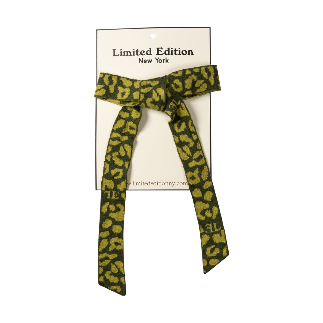 clip leopard knit bow - celery-7
