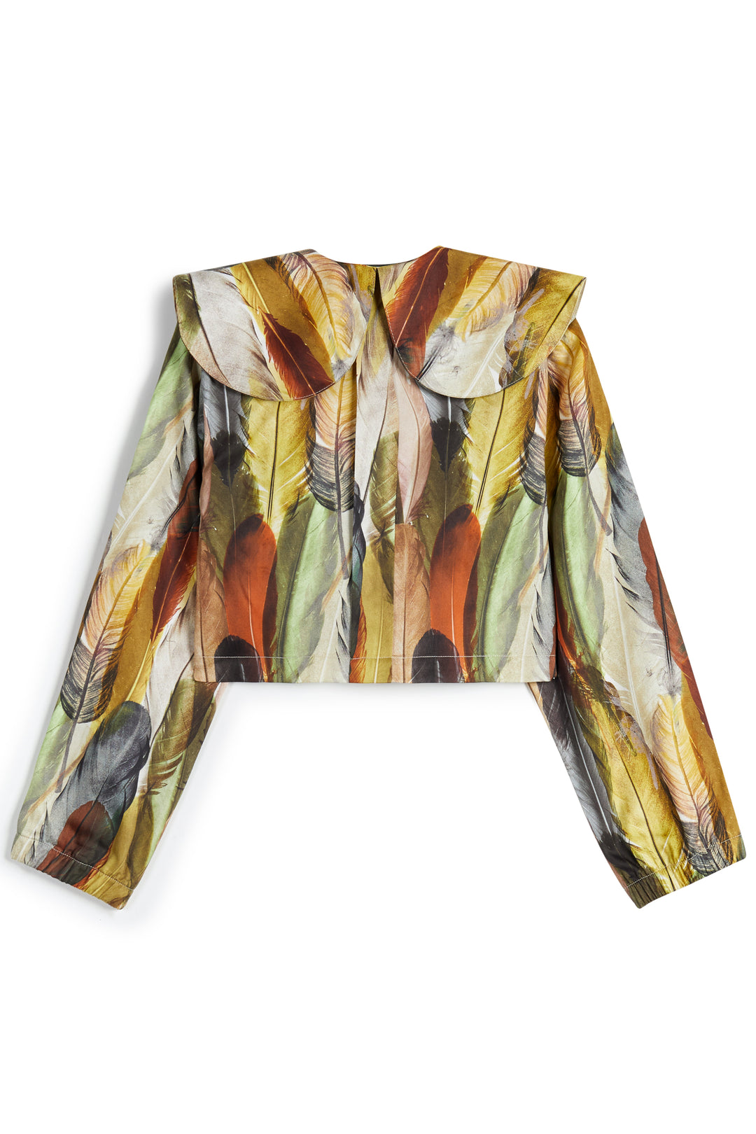 shirt l/s feather print crop with collar - leonilde indios