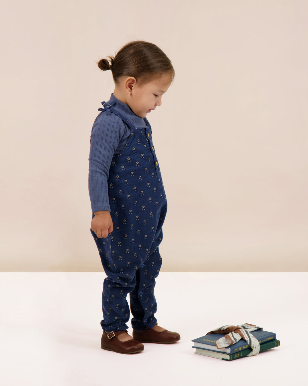 one piece vintage floral corduroy overalls - off blue