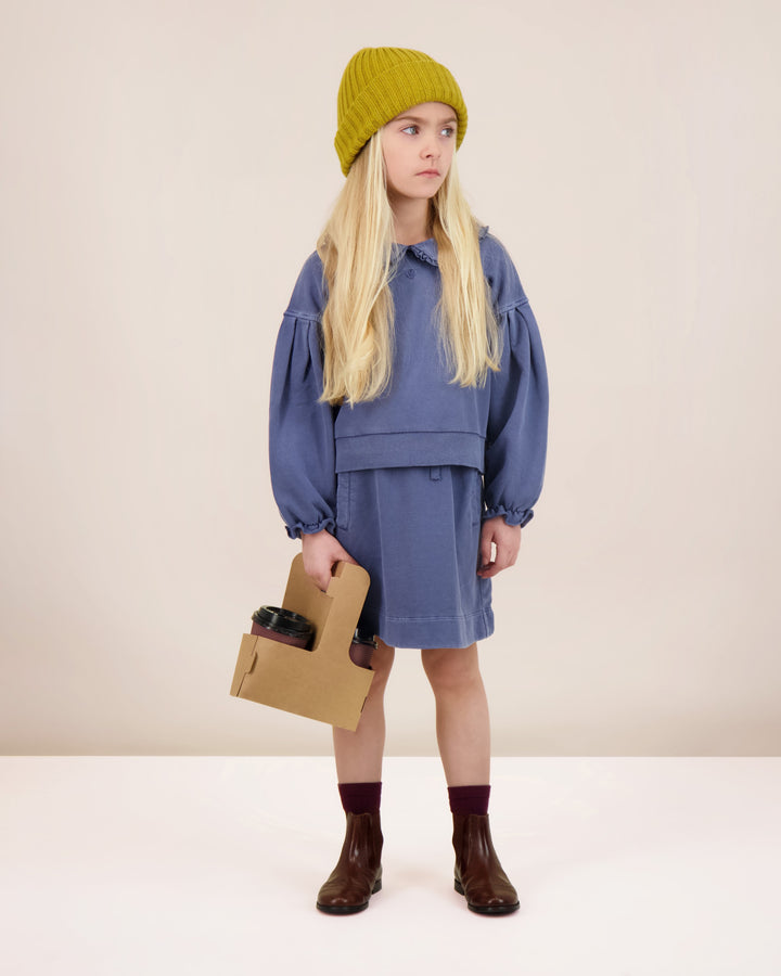 top l/s washed sweatshirt with scalloped collar - blue wash