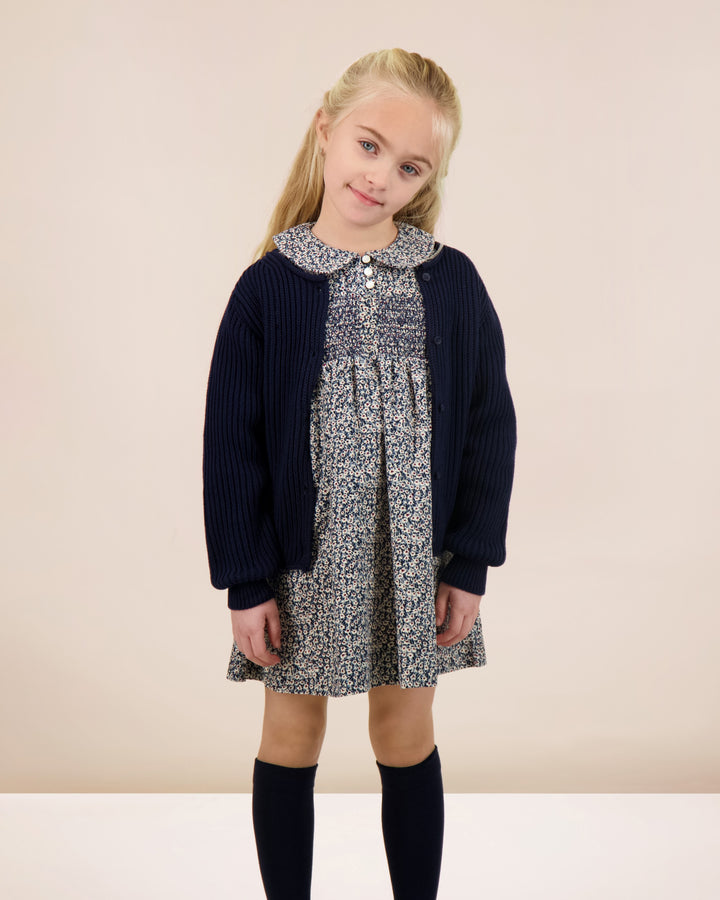 dress daisy floral with collar - dusty blue