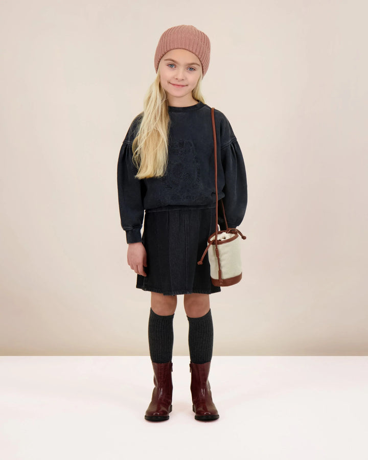 skirt pleated - black denim