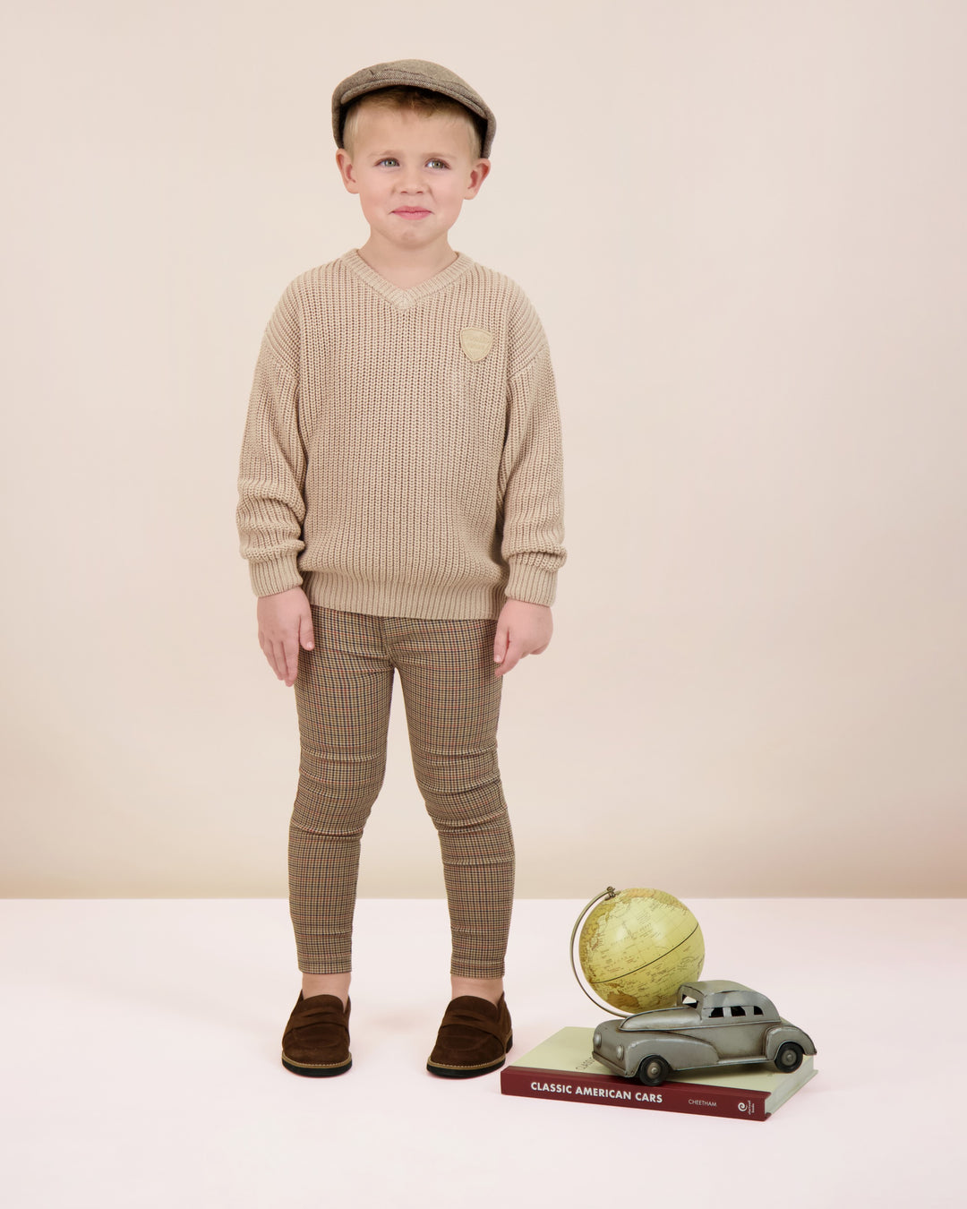 top l/s knit v neck sweater - oat