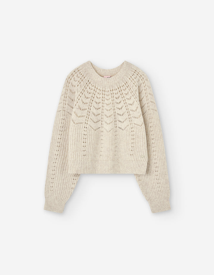 top l/s pointelle knit - white