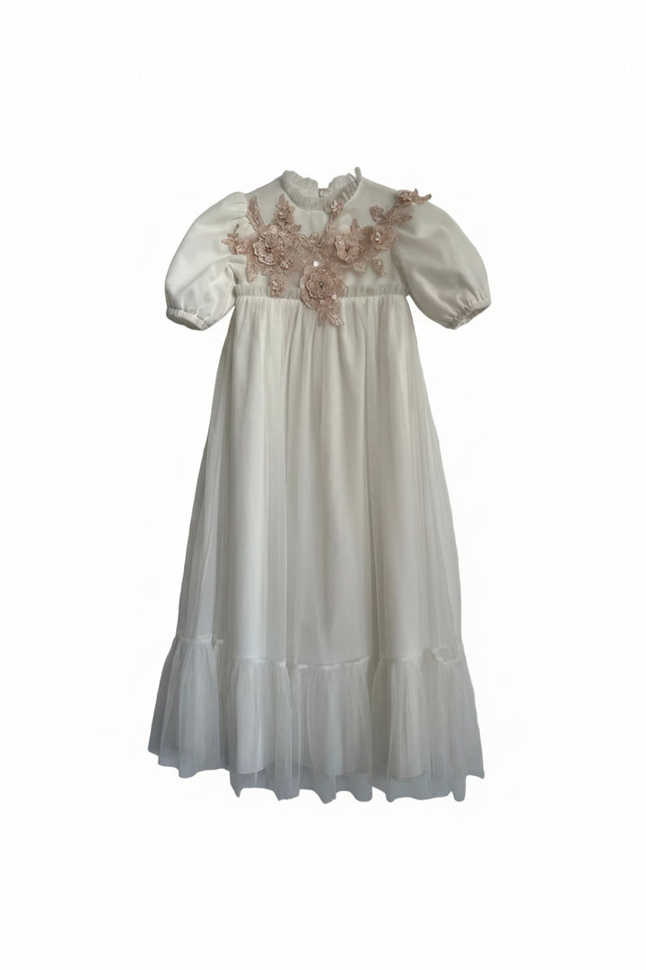 gown high waisted tulle with pink embellishments - white