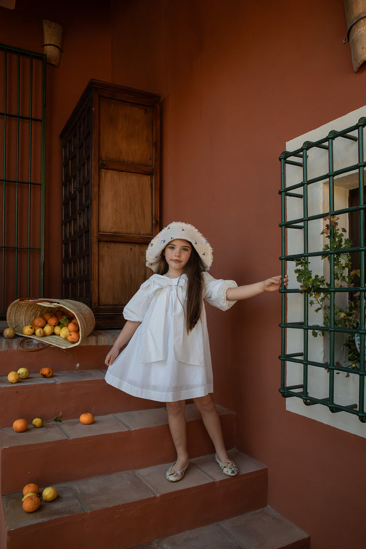 dress taffeta with large bow - white