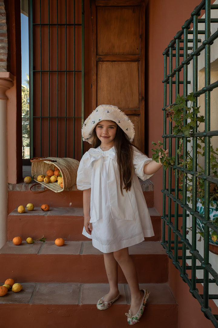 dress taffeta with large bow - white